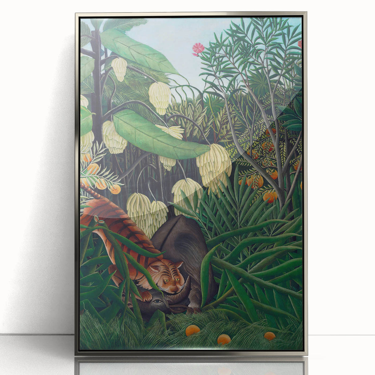 Modern Wall Art: Abstract Jungle Scene with Tiger and Buffalo Fight