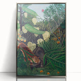 Modern Wall Art: Abstract Jungle Scene with Tiger and Buffalo Fight
