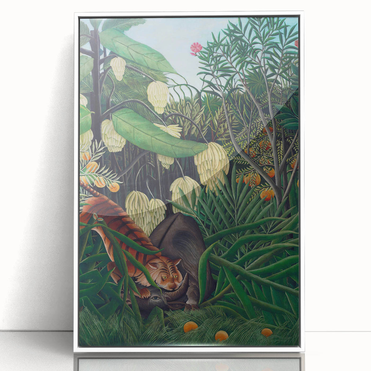 Modern Wall Art: Abstract Jungle Scene with Tiger and Buffalo Fight