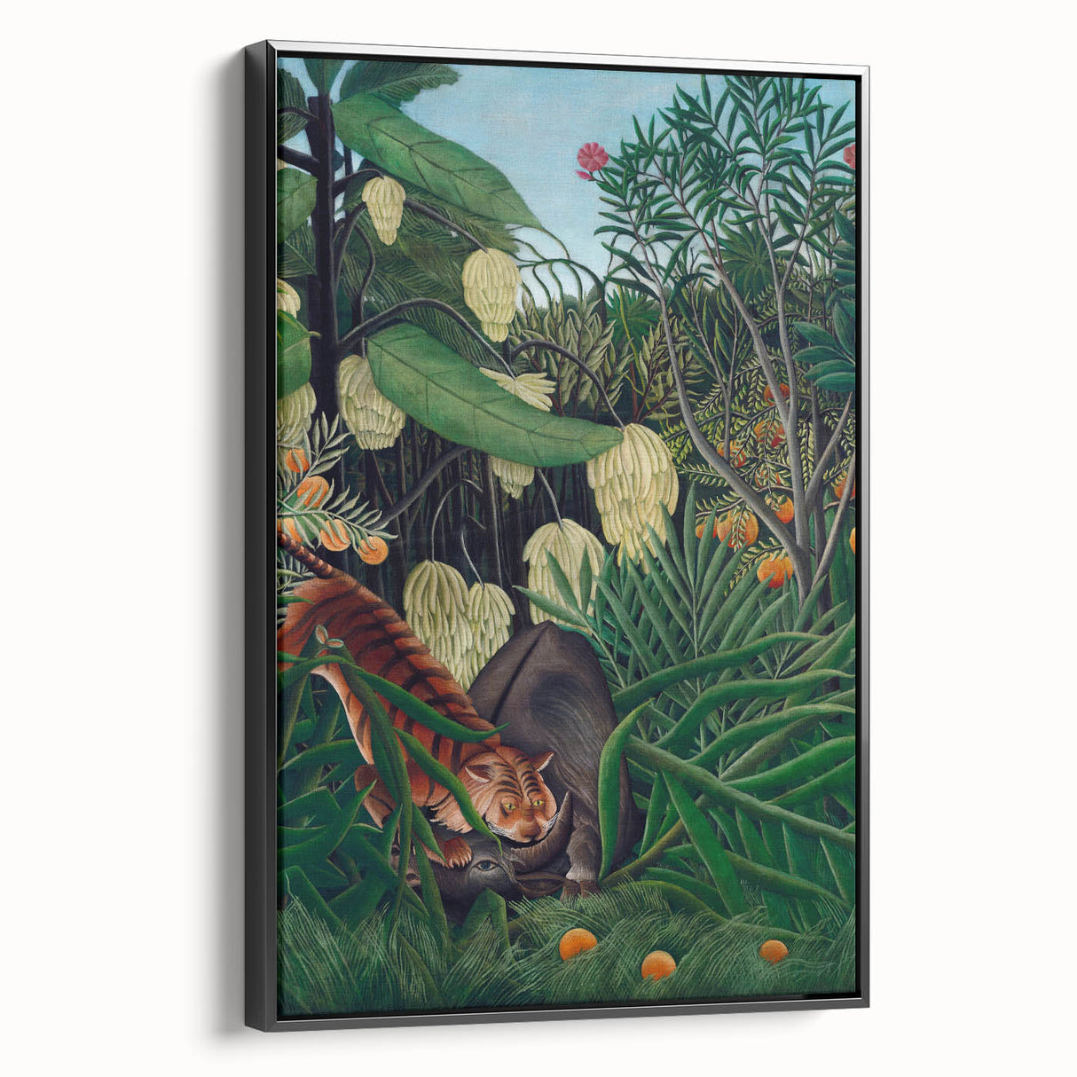 Modern Wall Art: Abstract Jungle Scene with Tiger and Buffalo Fight