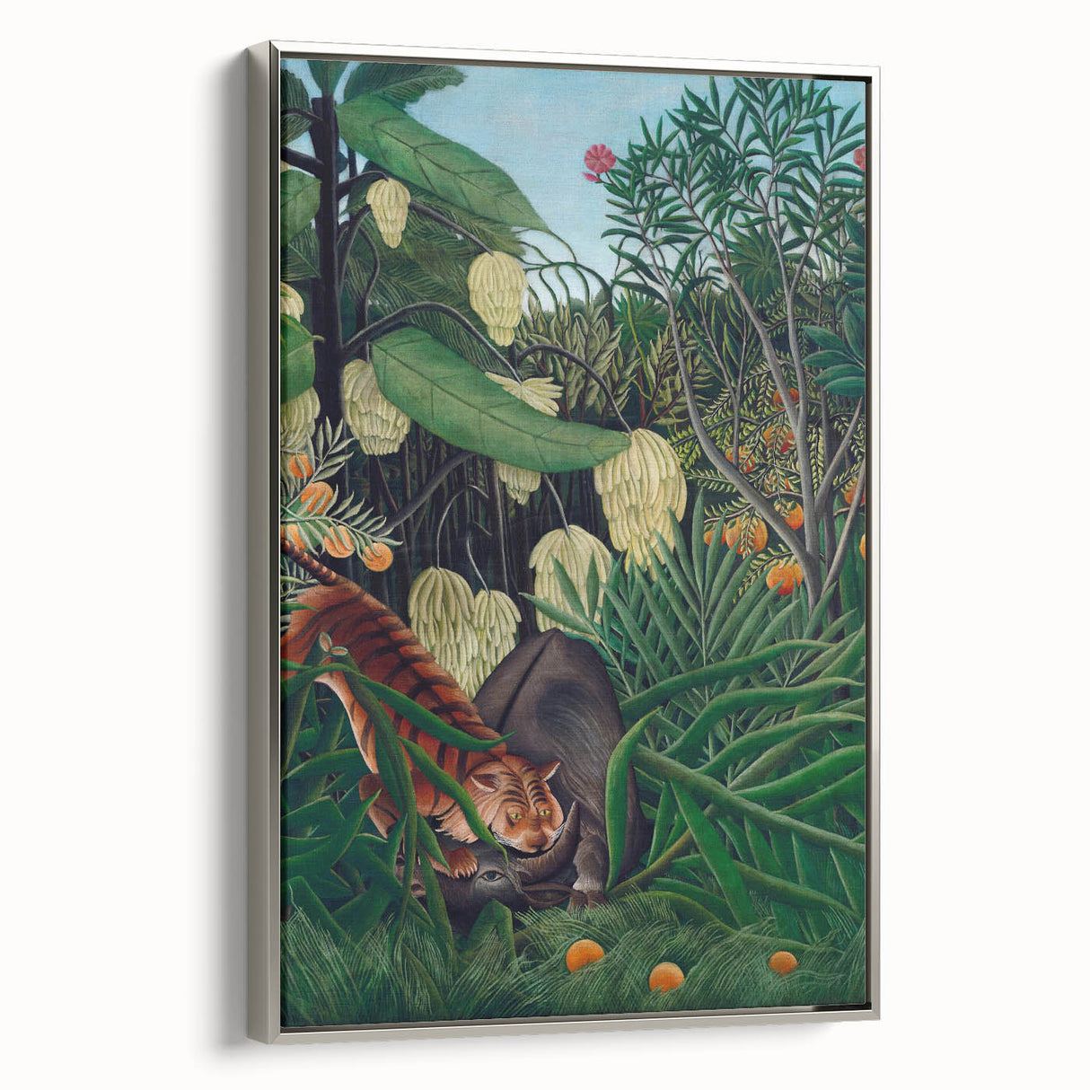 Modern Wall Art: Abstract Jungle Scene with Tiger and Buffalo Fight