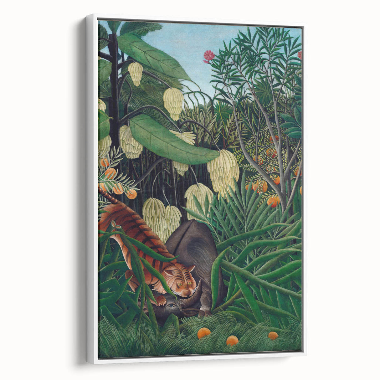 Modern Wall Art: Abstract Jungle Scene with Tiger and Buffalo Fight