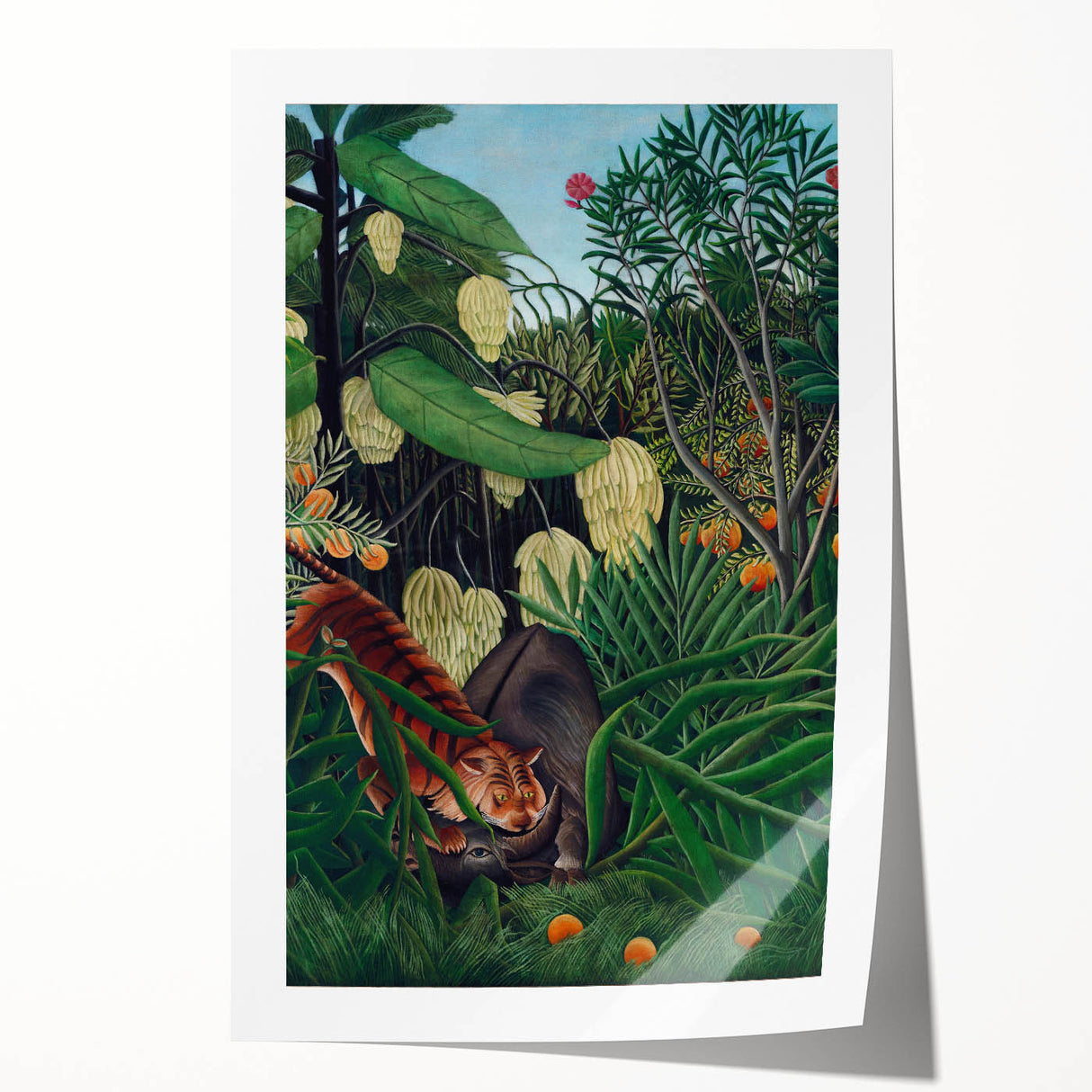 Modern Wall Art: Abstract Jungle Scene with Tiger and Buffalo Fight