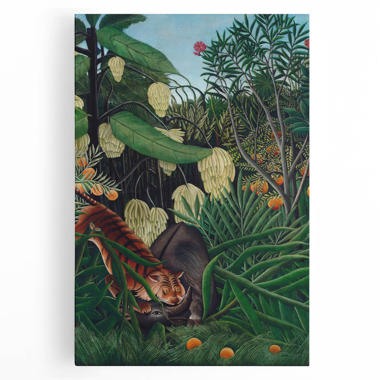 Modern Wall Art: Abstract Jungle Scene with Tiger and Buffalo Fight