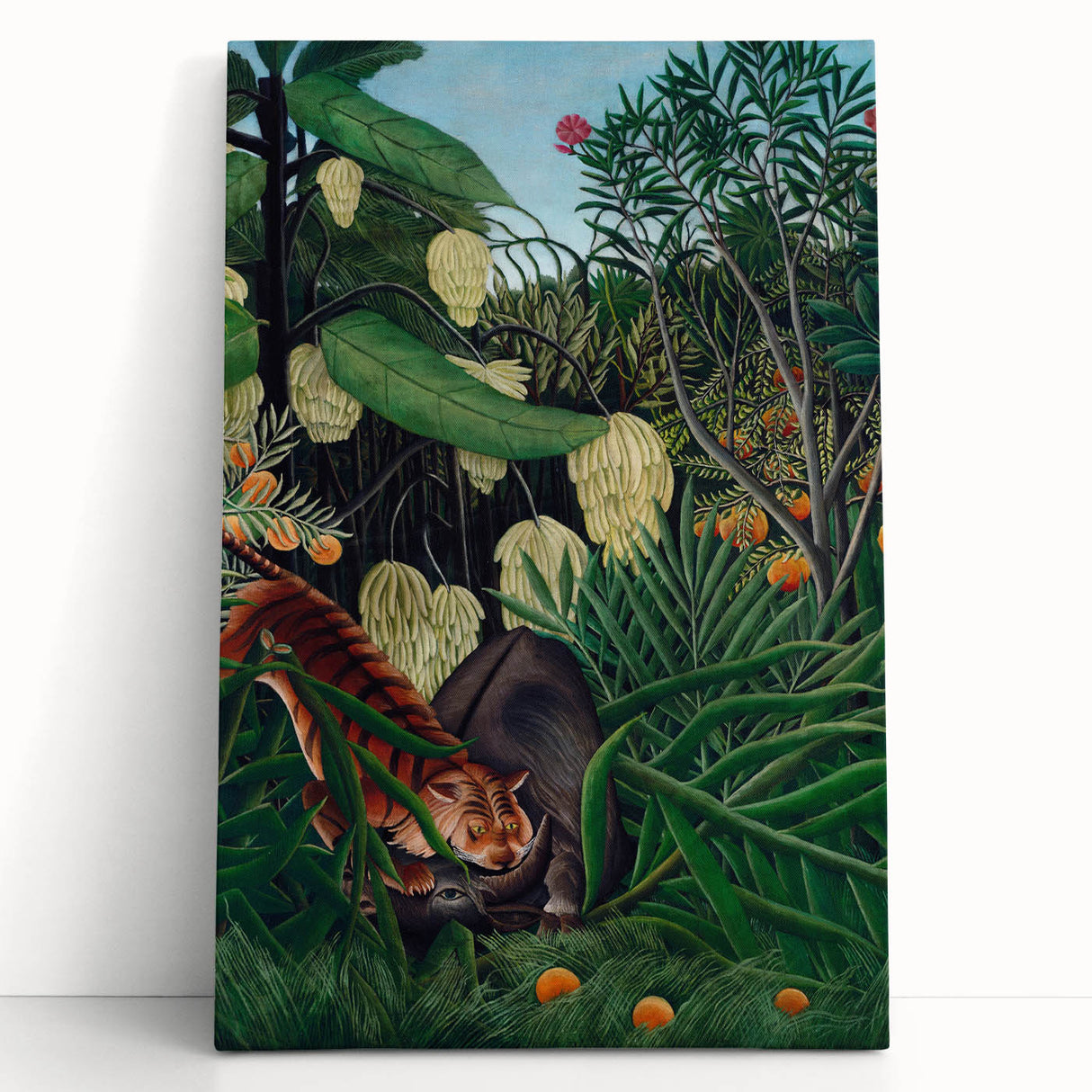 Modern Wall Art: Abstract Jungle Scene with Tiger and Buffalo Fight