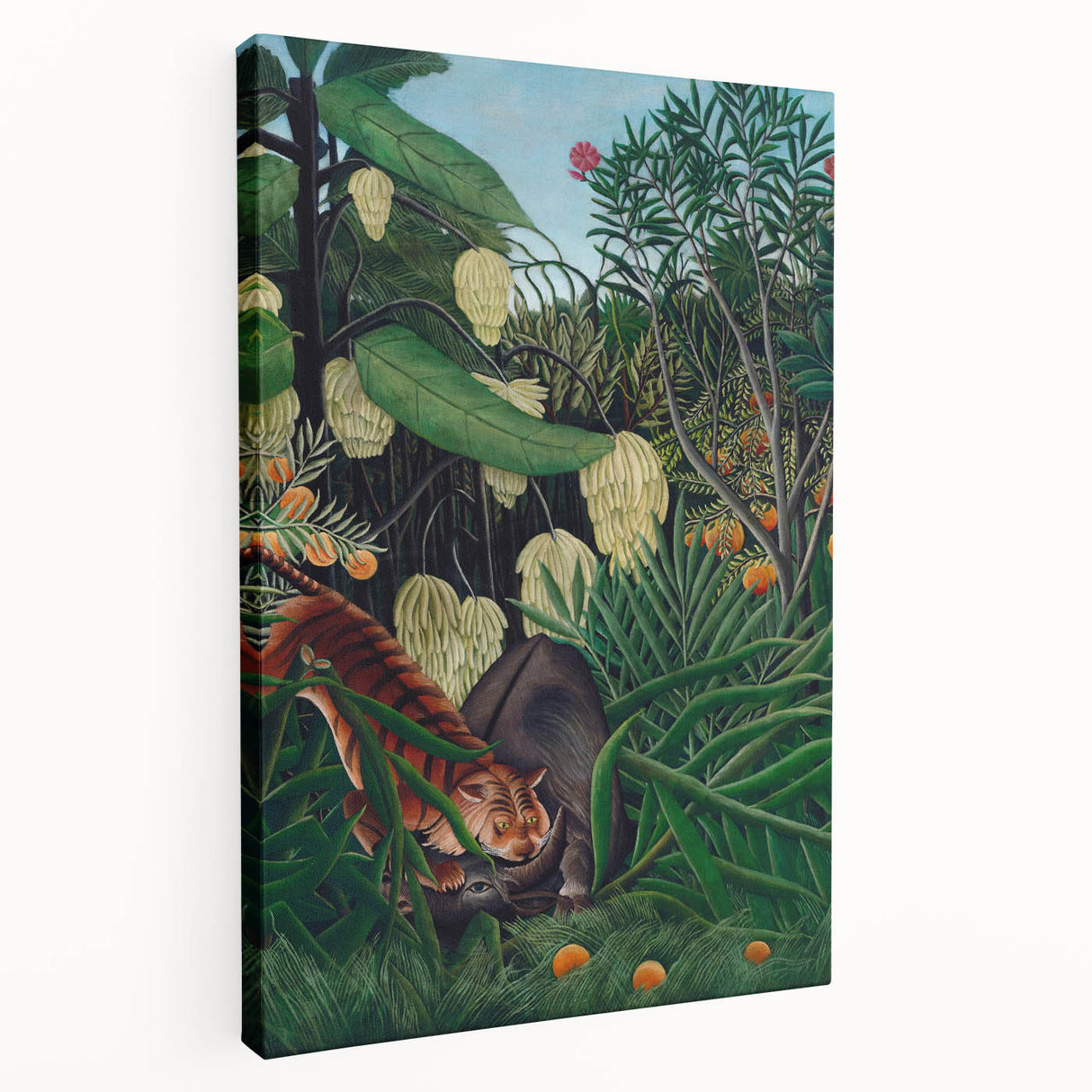 Modern Wall Art: Abstract Jungle Scene with Tiger and Buffalo Fight