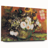 Impressionism Wall Art - Vase with Sunflowers and Roses by Van Gogh