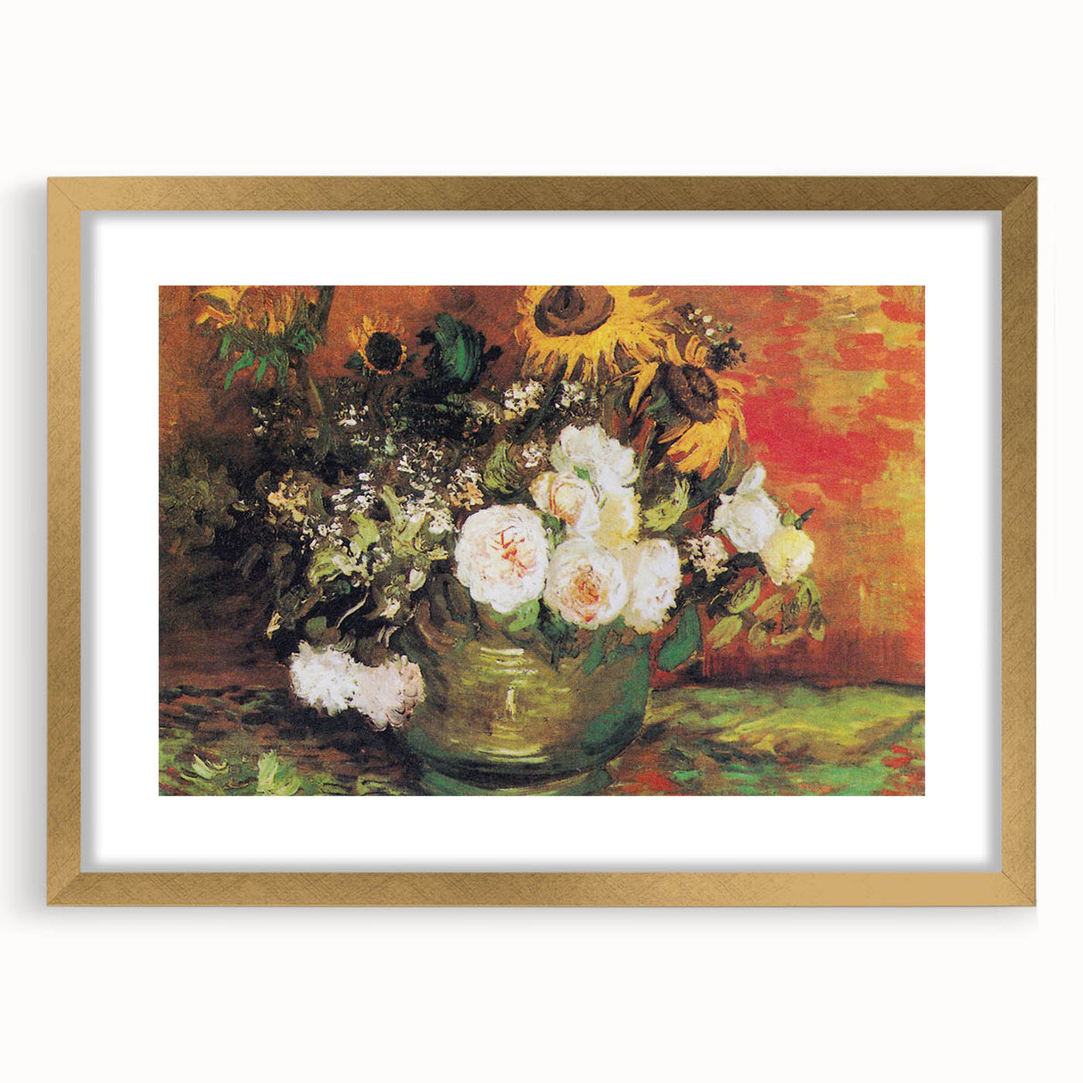 Impressionism Wall Art - Vase with Sunflowers and Roses by Van Gogh