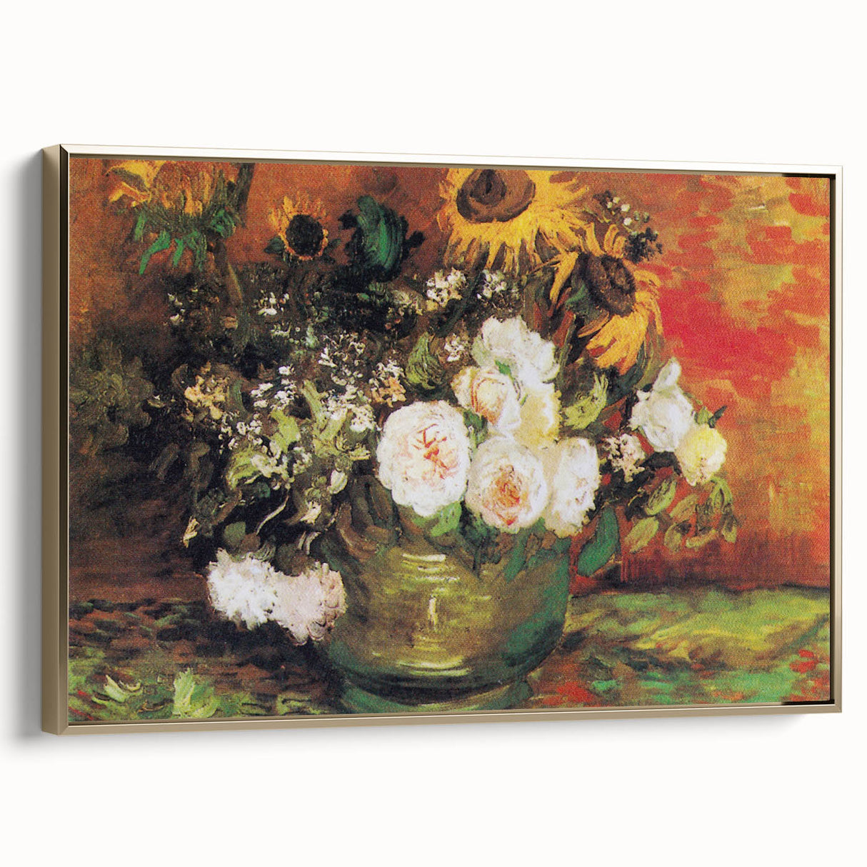 Impressionism Wall Art - Vase with Sunflowers and Roses by Van Gogh