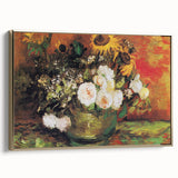 Impressionism Wall Art - Vase with Sunflowers and Roses by Van Gogh
