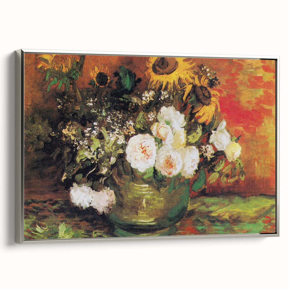 Impressionism Wall Art - Vase with Sunflowers and Roses by Van Gogh
