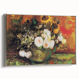 Impressionism Wall Art - Vase with Sunflowers and Roses by Van Gogh