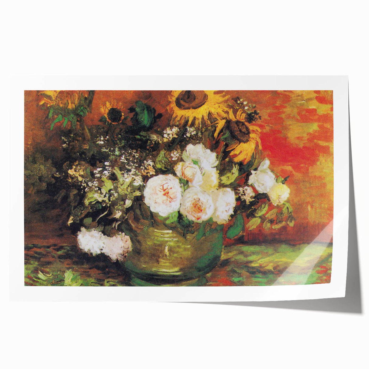 Impressionism Wall Art - Vase with Sunflowers and Roses by Van Gogh