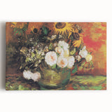 Impressionism Wall Art - Vase with Sunflowers and Roses by Van Gogh