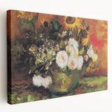 Impressionism Wall Art - Vase with Sunflowers and Roses by Van Gogh