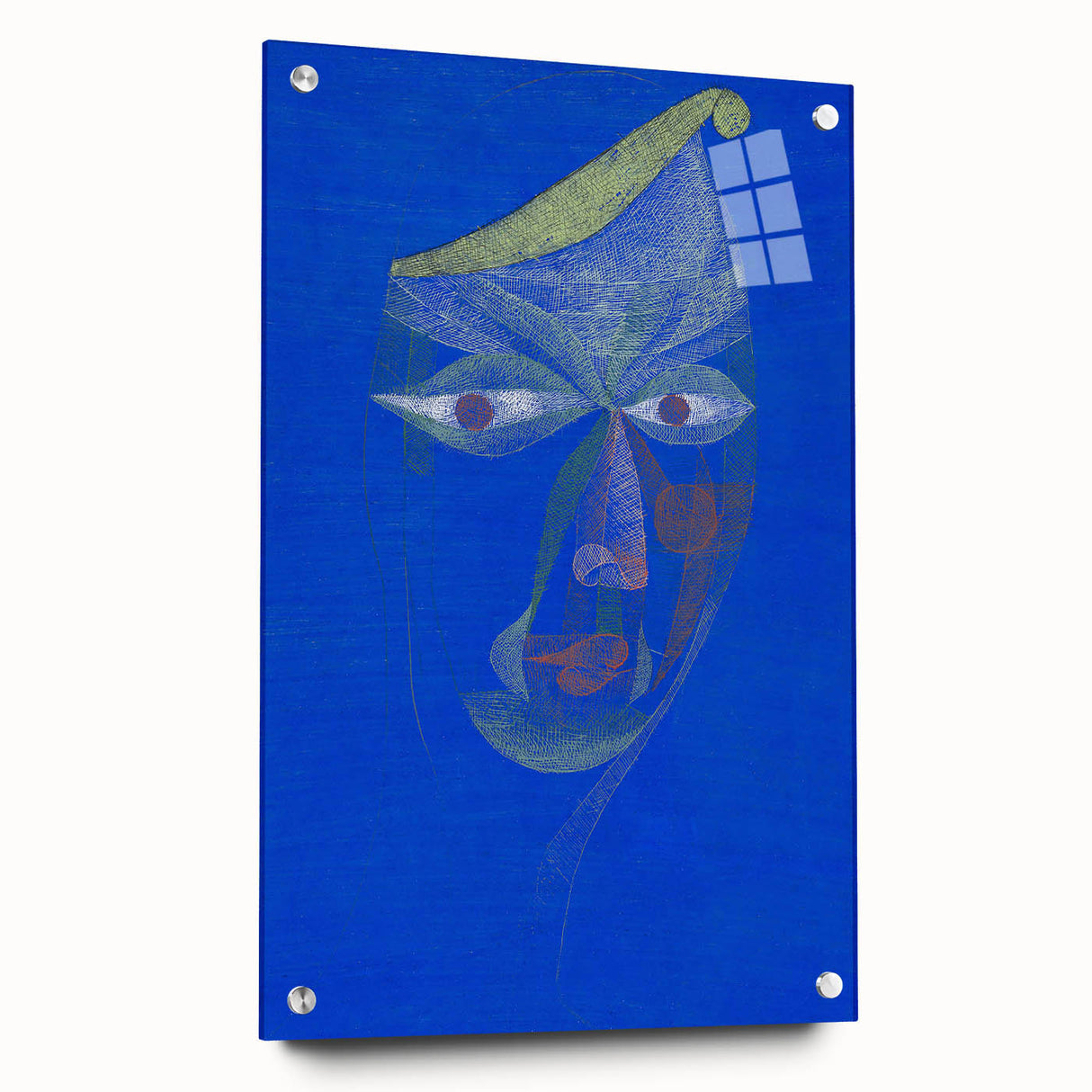 Modern Wall Art: Abstract Portrait on Bold Blue Background