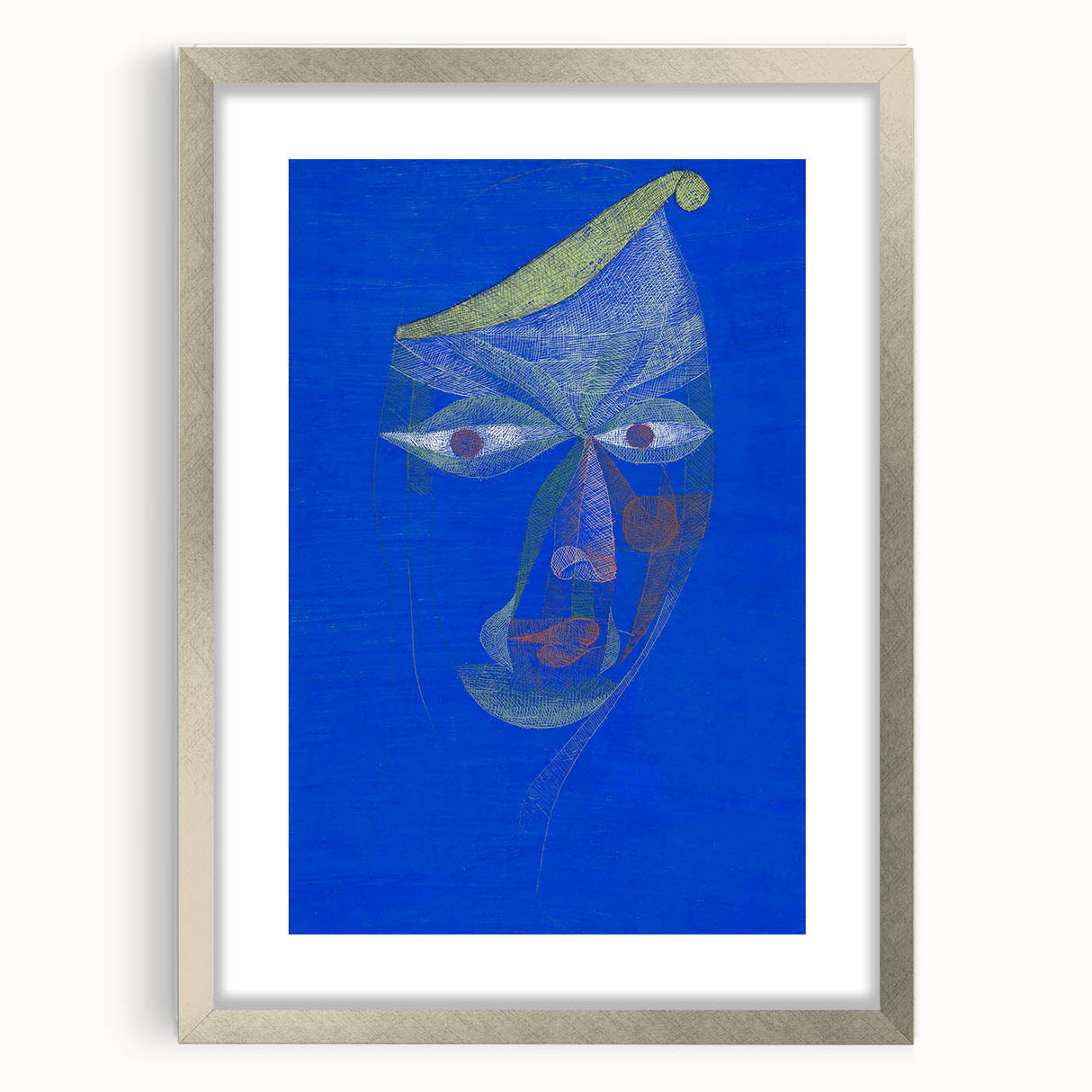 Modern Wall Art: Abstract Portrait on Bold Blue Background