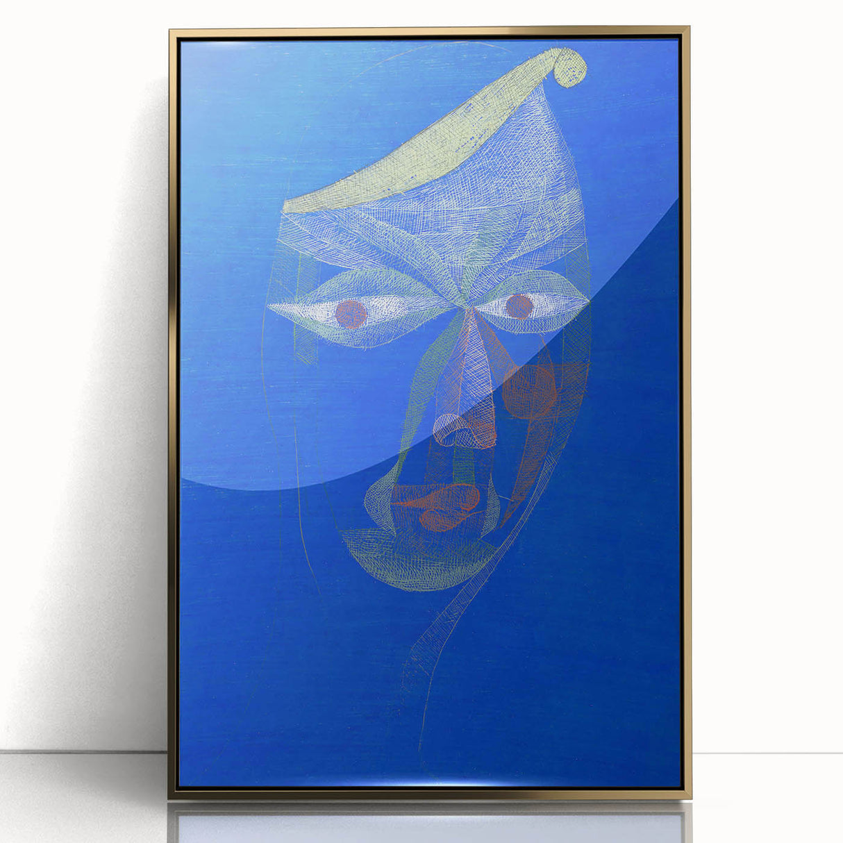 Modern Wall Art: Abstract Portrait on Bold Blue Background