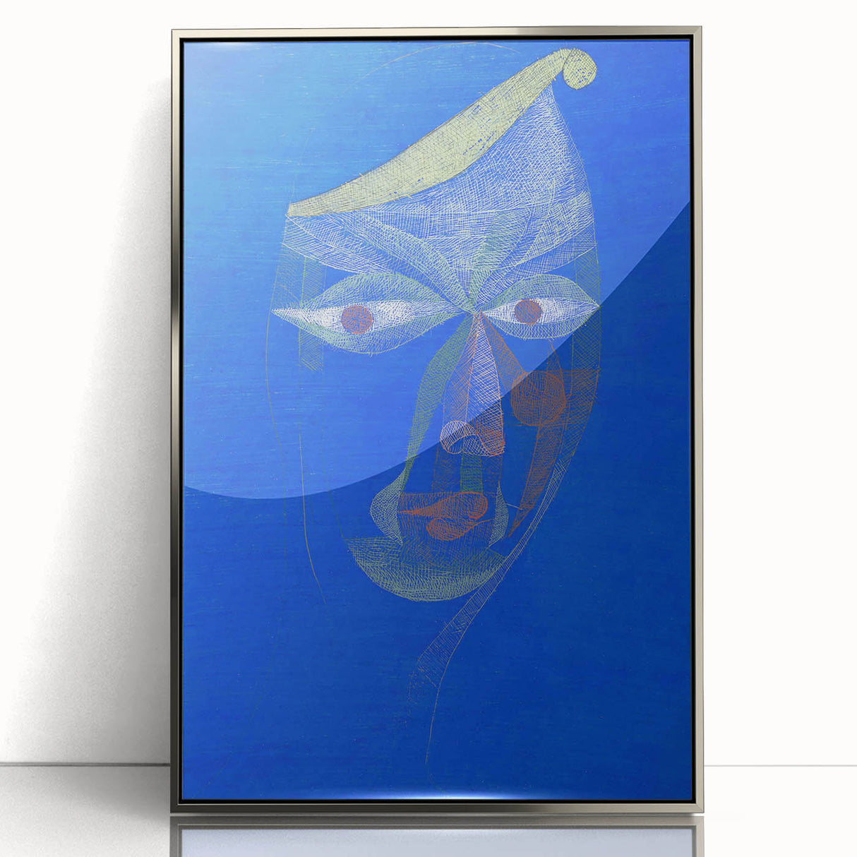 Modern Wall Art: Abstract Portrait on Bold Blue Background