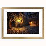 Elegant gold-framed landscape artwork depicting a majestic castle, surrounded by lush greenery and a serene sky, ideal for home decor or gallery display.