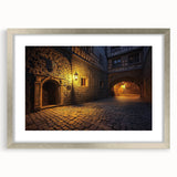 Elegant silver-framed landscape artwork showcasing a majestic castle surrounded by lush greenery, featuring a white mat that enhances the visual appeal. Perfect for home decor, this piece adds a touch of sophistication to any interior space.