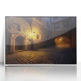 Framed acrylic artwork showcasing a serene landscape with a majestic castle, set against a vibrant blue sky and lush greenery, perfect for home decor enhancement.