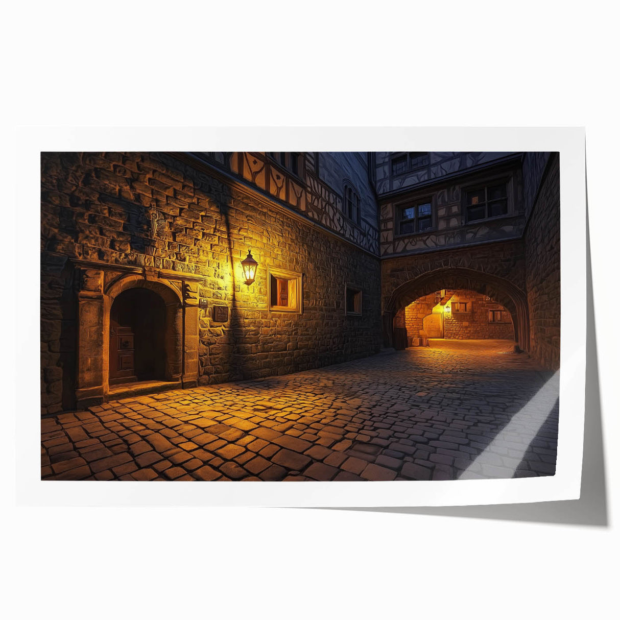 Stunning rolled canvas print showcasing a picturesque landscape with a majestic castle nestled among vibrant green hills, ideal for home decor enthusiasts.