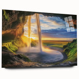 Acrylic wall art depicting a stunning landscape with intricate cave formations, showcased in a side view without pins, featuring vibrant colors and detailed textures. Ideal for modern home decor enthusiasts.