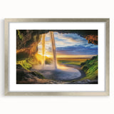 Elegant silver frame showcasing a landscape cave artwork with a white mat, perfect for home decor. The intricate design highlights natural textures and hues, ideal for art enthusiasts.