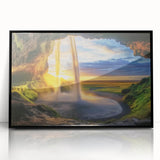 Framed acrylic artwork showcasing a stunning black landscape with cave formations, designed to enhance modern decor in living spaces. Perfect for art enthusiasts.