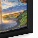 Close-up of a framed canvas artwork showcasing a vibrant landscape with intricate cave formations, rich colors, and detailed textures, perfect for home decor.