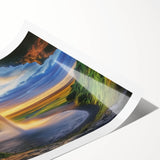 Vibrant rolled print showcasing a stunning landscape of caves, featuring rich textures and earthy tones, perfect for home decor or art enthusiasts.