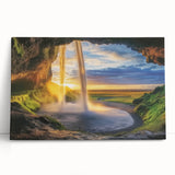 Stretched canvas artwork showcasing a vibrant landscape of caves, featuring earthy tones and textured details, perfect for home décor or art enthusiasts.