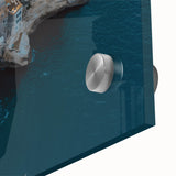 Close-up of a vibrant acrylic landscape artwork depicting dramatic cliffs and serene blue skies, showcasing rich textures and colors, perfect for modern decor.