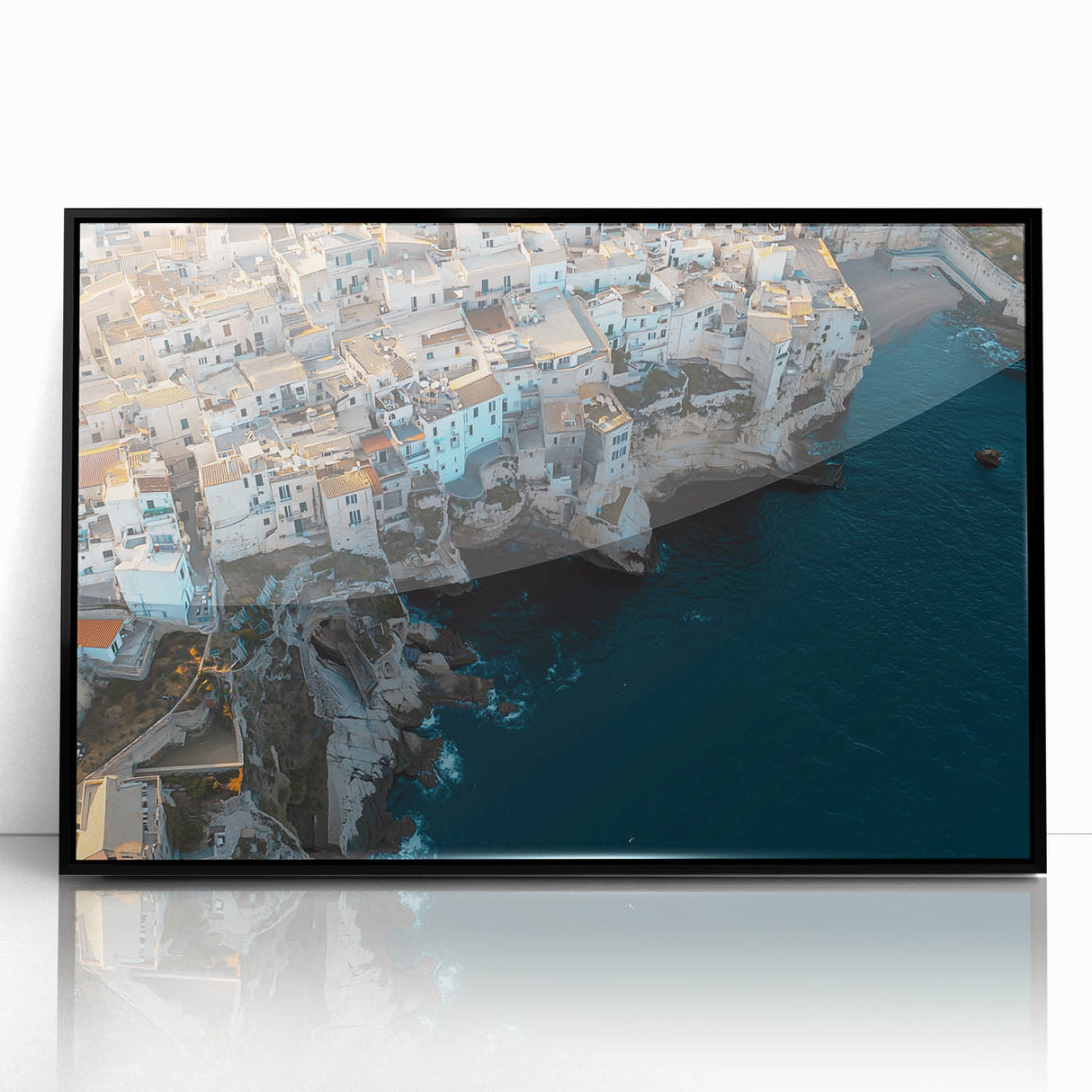 Framed acrylic wall art depicting a dramatic cliff landscape, featuring rich colors and intricate details, perfect for adding sophistication to any room decor.