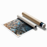 Stunning rolled print showcasing a dramatic coastal landscape with steep cliffs and vibrant blue ocean waves, beautifully packaged in a protective cardboard tube. Perfect for enhancing home decor with natural scenery and breathtaking views.