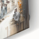 Close-up of vibrant abstract architecture wall art on acrylic glass, showcasing intricate geometric patterns and rich colors, perfect for modern home decor.