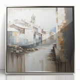 Framed abstract architecture wall art in silver acrylic, showcasing geometric shapes and modern design elements, ideal for contemporary home decor.