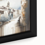 Framed abstract architecture wall art showcasing geometric shapes in shades of blue, gray, and white, ideal for modern home decor and artistic spaces.