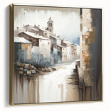 Framed abstract architecture wall art showcasing a blend of silver and gold colors, creating a modern aesthetic perfect for contemporary home decor. The artwork features intricate geometric shapes that evoke a sense of depth and movement, ideal for living rooms or offices.