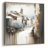 Framed canvas wall art showcasing an abstract architectural design, featuring a sleek silver frame and a modern aesthetic, perfect for contemporary interiors.