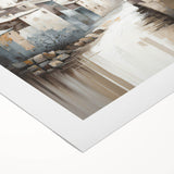 Abstract architectural wall art on rolled canvas, featuring bold geometric shapes and a modern color palette, ideal for contemporary home decor. Packaged securely in a sturdy cardboard tube for safe shipping.