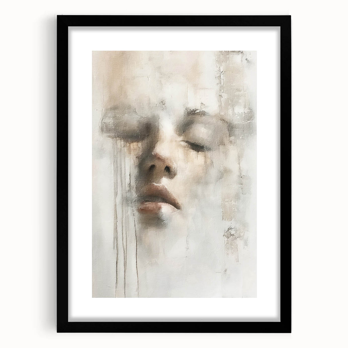 Abstract figurative wall art framed in black with a white mat, showcasing vibrant colors and dynamic shapes, perfect for modern home decor accents.