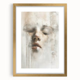 Abstract figurative wall art framed with a gold mat, showcasing vibrant colors and dynamic shapes, perfect for modern home decor and artistic expression.