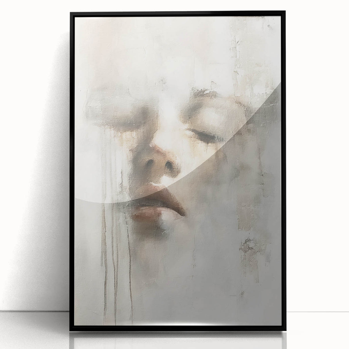 Framed abstract figurative wall art in black acrylic, showcasing dynamic shapes and textures, perfect for modern home decor. Ideal for enhancing artistic spaces.