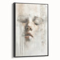Abstract figurative wall art in a framed canvas with a sleek black frame, showcasing vibrant colors and modern design elements, ideal for contemporary home decor.