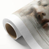 Abstract figurative wall art on rolled canvas, showcasing vibrant colors and dynamic shapes, perfect for modern home decor, presented in a protective cardboard tube.