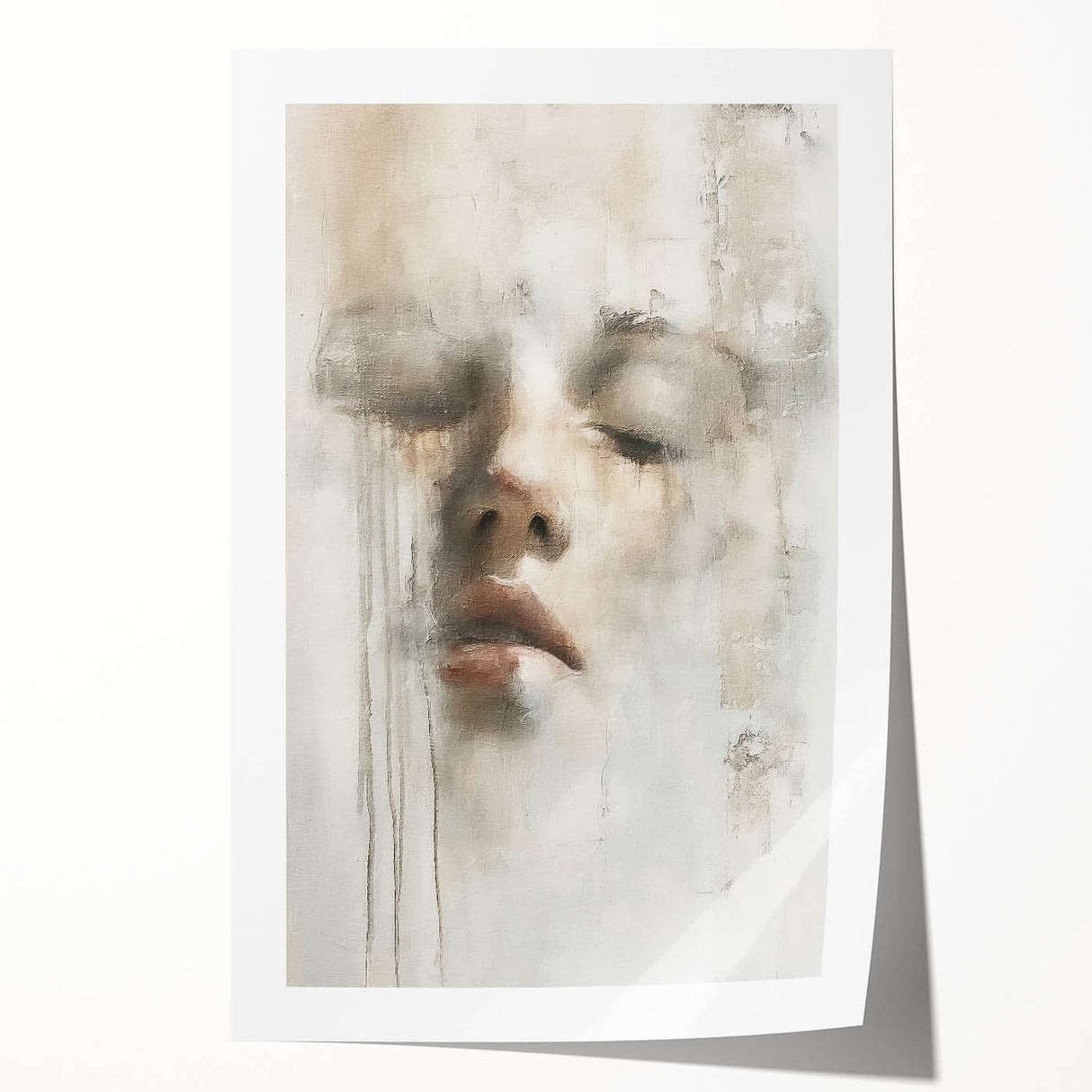 Abstract figurative wall art print showcasing vibrant colors and dynamic shapes, ideal for modern decor. Rolled for easy shipping and display.