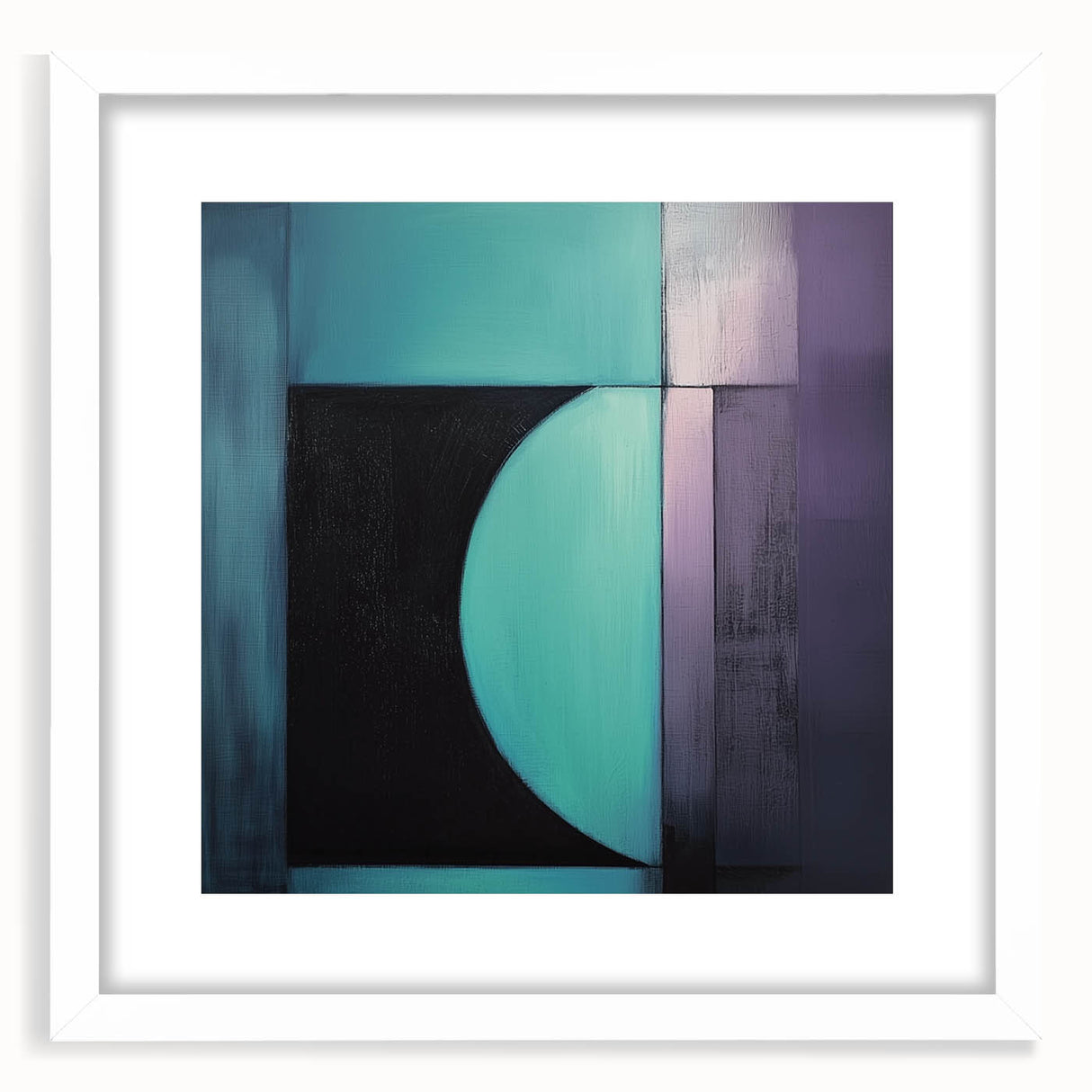 Abstract geometric frame with a white mat, showcasing a modern design featuring bold lines and shapes, ideal for contemporary home decor and art displays.