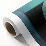 Abstract geometric rolled canvas art featuring vibrant blue, orange, and yellow shapes, elegantly displayed in a protective cardboard tube for easy transport. This modern design adds a colorful touch to any contemporary decor, perfect for art enthusiasts.